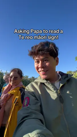 A post by @win_wolf on TikTok caption: Mama & Papa: first time reading a Te reo Māori sign! On the spot! 