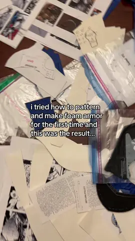 A post by @weichiadi on TikTok caption: i still think patterning is really hard 😭 i am NOT a trial and error girlie #aihabishamon #bishamoncosplay #cosmaking #cosplayer #animecosplay #noragamicosplay #noragamiaragoto #sewing #patterning #patterns #foamarmor #evafoam #foampatterns #cosplaycompetition #cosplaycraftsmanship #crafting @Lumin’s Workshop 