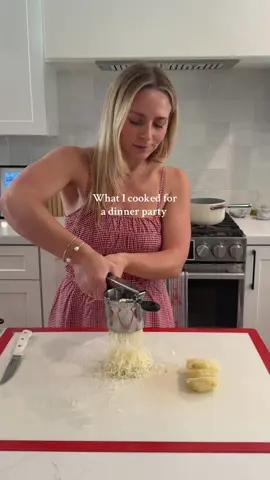 A post by @alessandrabrontsema on TikTok caption: Hosting dinner parties + cooking yummy meals in my love language 🫶🏼🍝🍅🍉 had so much fun making all my dads favorite things for this dinner party 🥰  #homecooking #hosting #mealideas #dinnerparty #dinnerideas #fyp #homemade #pasta #homemadegnocchi #gnocchi #cremebrulee #capresesalad #heirloomtomatoes 