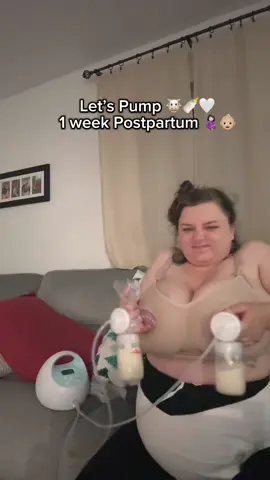 A post by @loreleiwilfong on TikTok caption: Let’s Pump, 1 Week Postpartum!! 🐮🍼👶🏼 #pumpingmom #fyp #oversupply #postpartum #motherhood #Lifestyle #oversupplier #newborn #mama 