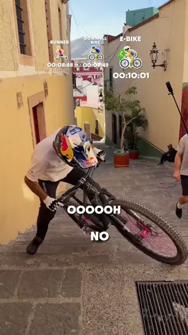 A post by @redbullbike on TikTok caption: might have to stick to going downstairs the fastest 🙃 #downhillmtb #mtblife #urbandownhillmtb #bikelife 