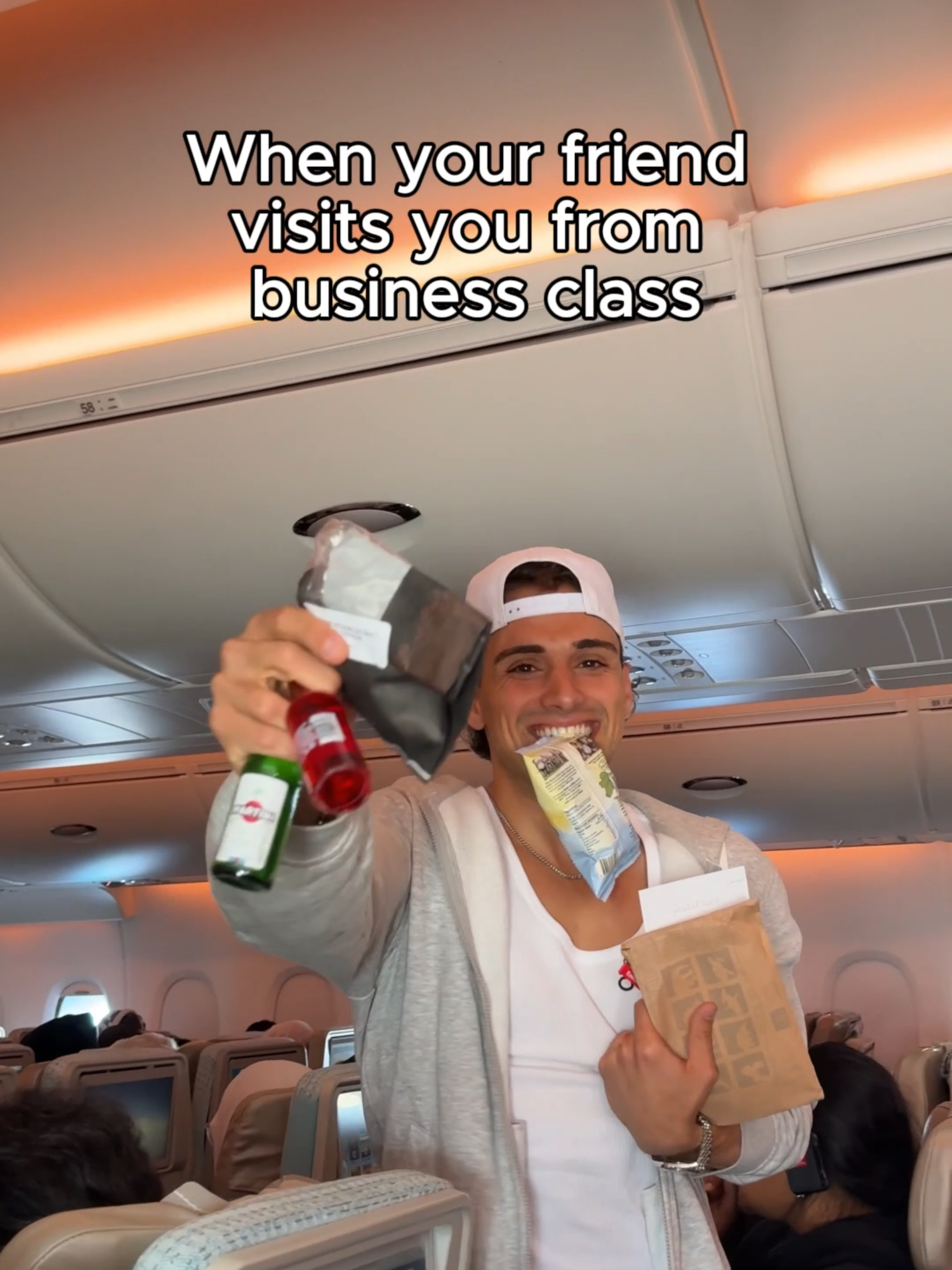 A post by @faffapix on TikTok caption: I'm the best friend in the world😇🎁✈️ #teamfaffapix #trip #business #economy #funnymoments