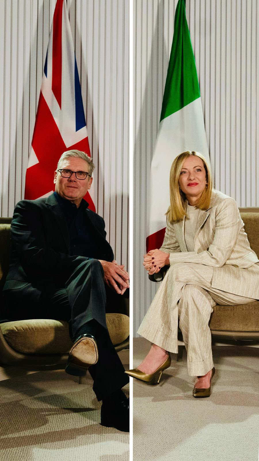 A post by @giorgiameloni_ufficiale on TikTok caption: G7, commenti a margine del bilaterale con il Primo Ministro del Regno Unito, Keir Starmer.