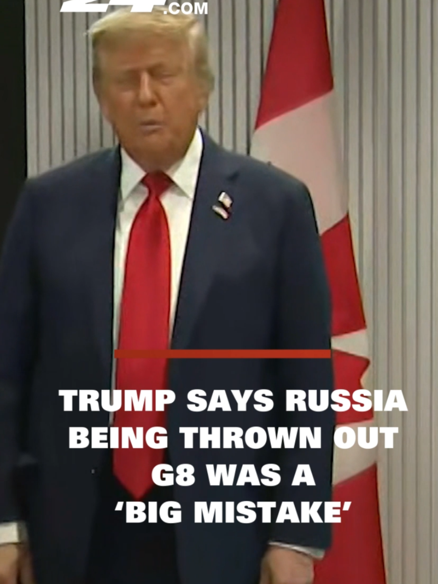 A post by @cp24breakingnews on TikTok caption: Trump says Russia being thrown out G8 was a ‘big mistake’ U.S. President Donald Trump says the Russia-Ukraine conflict wouldn’t have happened if Russia remained in the G8. #cp24 #news #g7 #russia #donaldtrump #markcarney