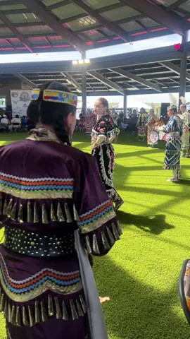 A post by @aiyanadesnomie on TikTok caption: My Sunday afternoon contest in the new dress I made 🥰🥰 it’s velvet lined with cotton so yk I was HOTTT 😭 I enjoyed myself sm here! #twinbuttes #oldstylejingle #oldstyle #jingle #nativetiktok #powwow #powwowlife #nd 