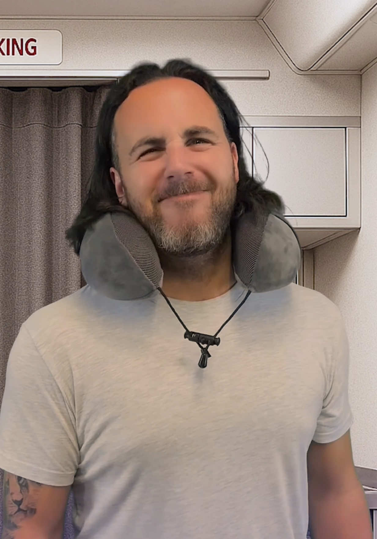 A post by @niallmacmillan on TikTok caption: I’m fighting for my life here! ✈️🚻  @Tiffany Stratton #toilet #airplane #occupied #awkward #pov #uncomfortable #niallmacmillan 