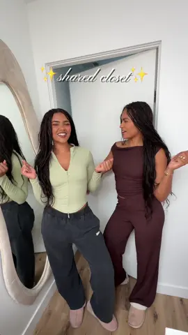 A post by @makenzieandmalia on TikTok caption: The full tour of our ✨Shared Sister Closet!! ✨🤭 #SisterSuiteDiaries #contentroom #closeteoom