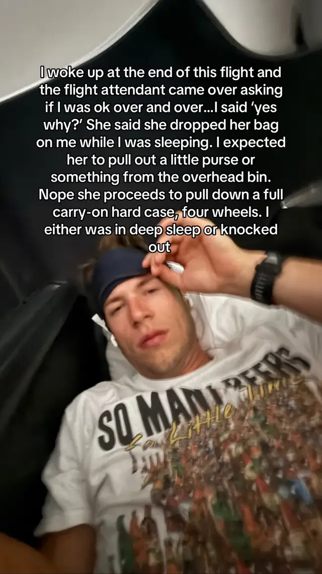 A post by @bruontheradio on TikTok caption: Gonna need a ginger ale to make up for this 😴✈️ catch all my travel content on my IG reels 