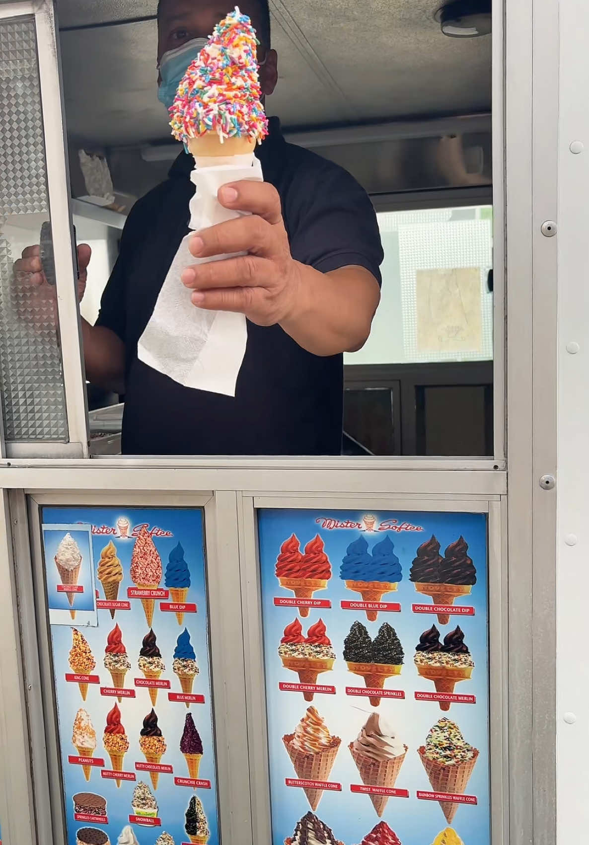 A post by @aiyannace on TikTok caption: Finally found Mr. Frosty🍦 #icecreamtruck #vanilla #sprinkles #delicious 