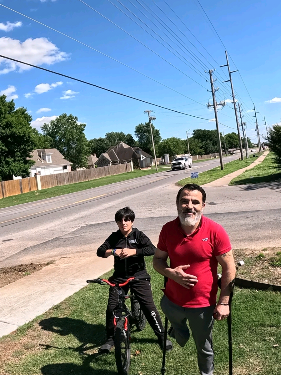 A post by @mattthemechanic43 on TikTok caption: A father walking for weeks with one leg no longer has to walk anymore! ❤️  #love #fyp #help #tiktok #mobile #mechanic #letsgo #everyone #trend 