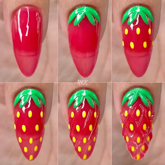 A post by @nailzkatkat on TikTok caption: cute strawberry nail art #fypシ #nails #nailart 