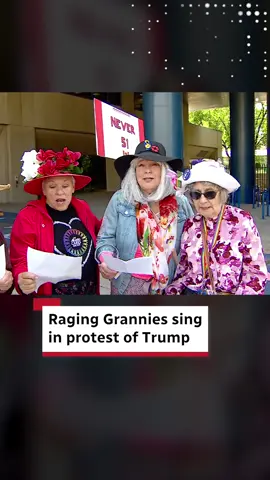 A post by @cbcnews on TikTok caption: Meet the Raging Grannies: a hat-wearing protest group founded in the 1980s by older women looking to fight social justice issues in their communities across North America. On Sunday, their target was U.S. President Donald Trump — and his threats against Canada — as he joined world leaders in Alberta for the G7 summit. #DonaldTrump #Canada #America #Protest #CBCNews 