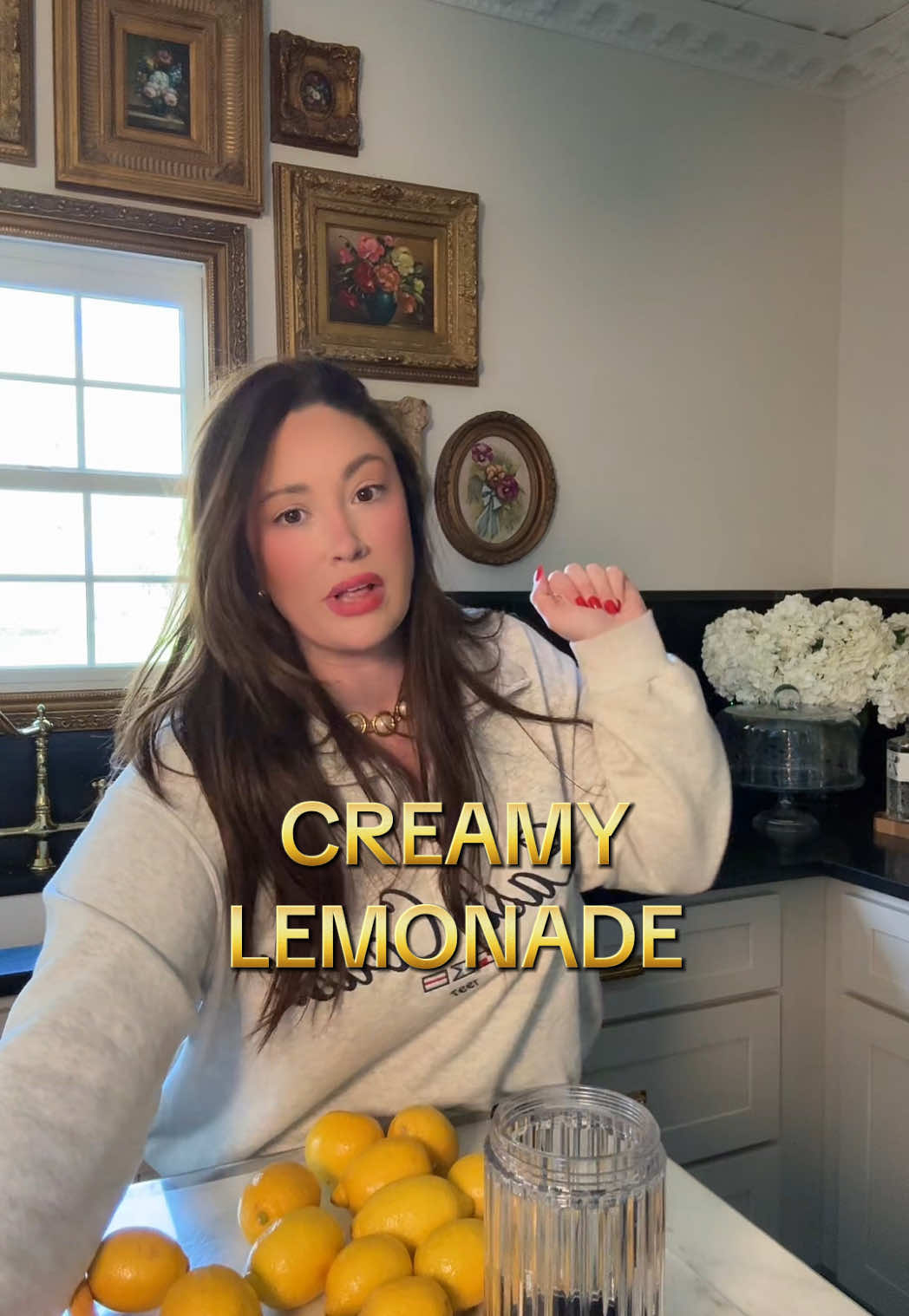 A post by @peonyandhoney on TikTok caption: Juice of two lemons, 1-2 heaping tablespoons sweetened condensed milk, 1 cup water.  Shake and pour over ice!  Makes 1-2 servings!  #drinkrecipes #creamylemonade #lemonade 