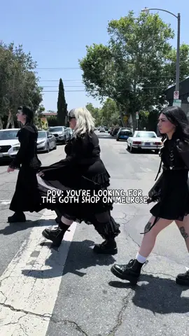 A post by @foxbloodshop on TikTok caption: Open 7 days a week 12-6pm! Come visit us for your all black shopping wants and needs 🖤 #gothtok #gothfashion #allblackoutfit #gothicgirl #styleinspo #gothgirl #thingstodoinla #hollywood 