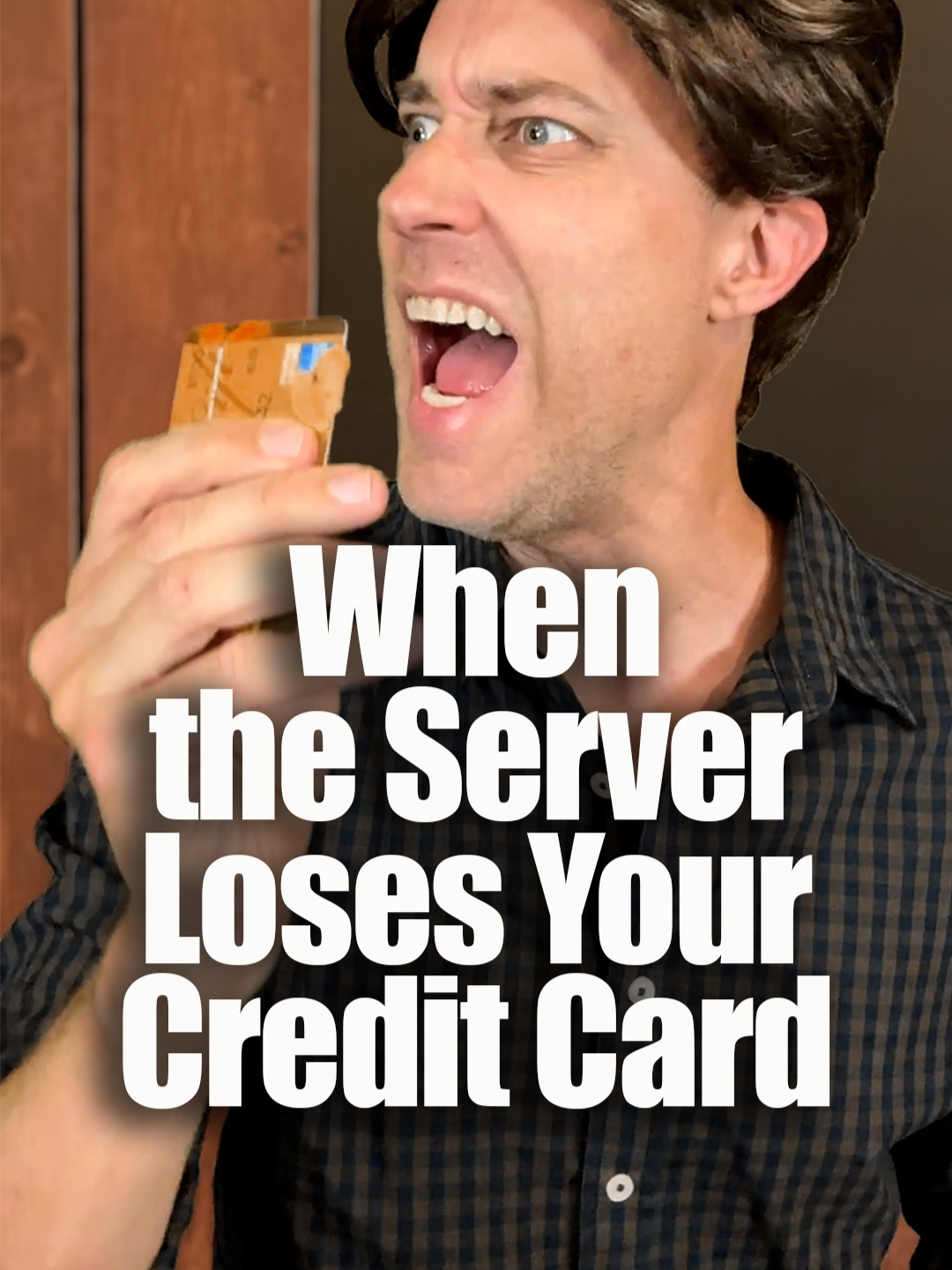A post by @drew_talbert on TikTok caption: Handing your credit card to a stranger who disappears with it for five minutes is wild (co-write w/ @andrea.kelley) #restaurantcomedy #bistrohuddy #serverlife #creditcards #fail
