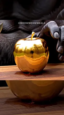 A post by @meowmeowmeals on TikTok caption: Satisfying ASMR Golden Fruit Cutting 🍌 #asmr #aiasmr #asmrsounds #asmrai #satisfying #relaxing #oddlysatisfying #fruit 