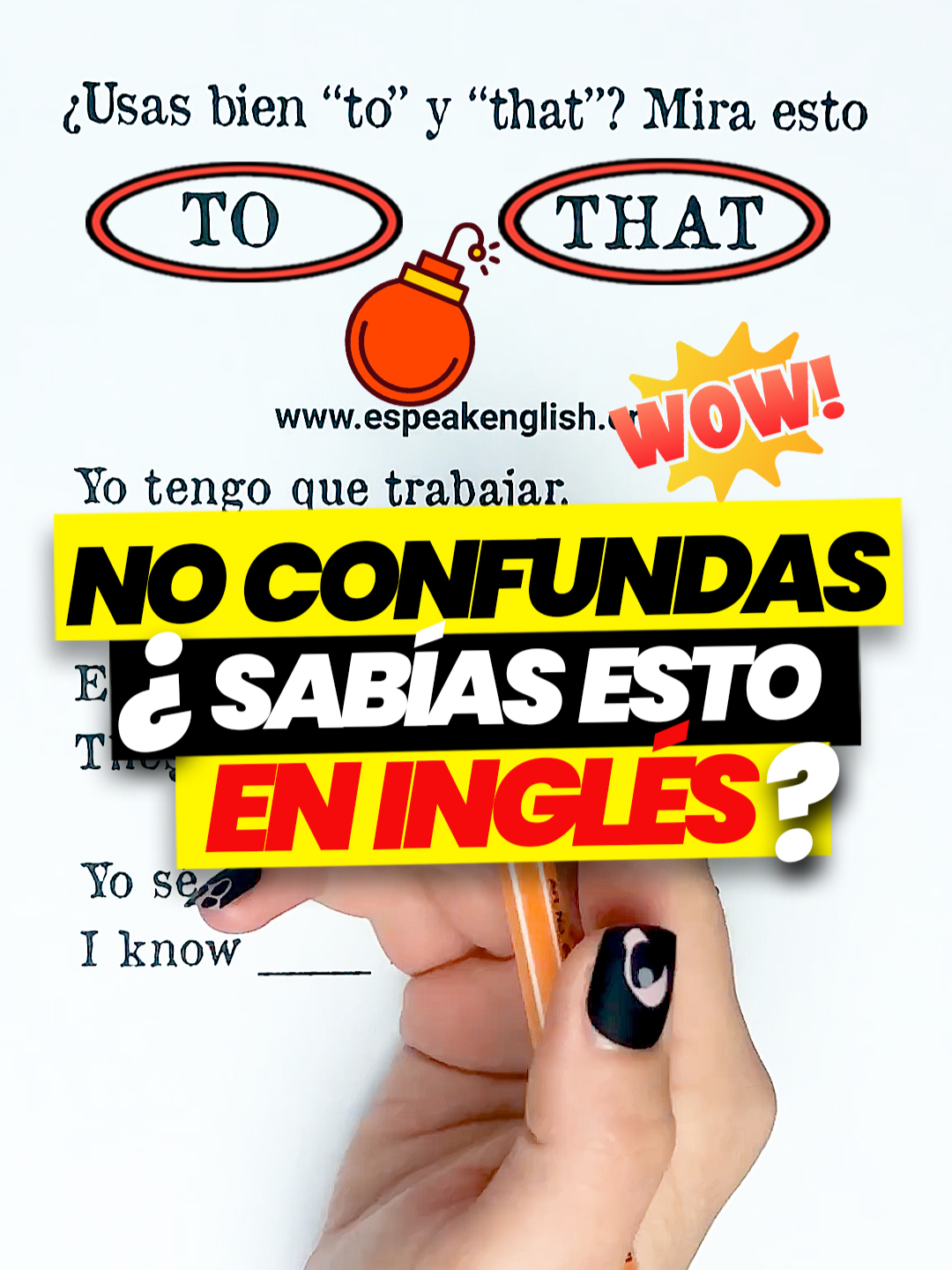 A post by @espeak.english on TikTok caption: 📢 ¿Sabías que en inglés hay dos formas distintas de decir “que”? Y no, no siempre es “to”... 😳Muchos cometen errores al traducir frases como “tengo que ir” o “el libro que uso” porque no conocen la diferencia clave entre “to” y “that”. ❌ ¡𝙀𝙧𝙧𝙤𝙧!💡 Cuando entiendes cuándo va un verbo después del “que”, todo el inglés empieza a tener sentido. #inglesparalatino #inglespara #aprenderingles #practicaeningles #aprenderinglesconmigo #aprenderinglesgratis #englishlesson #inglesfacil #palabraseninglesyespañol #aprenderinglesentiktok #learnenglish #mexico #latam