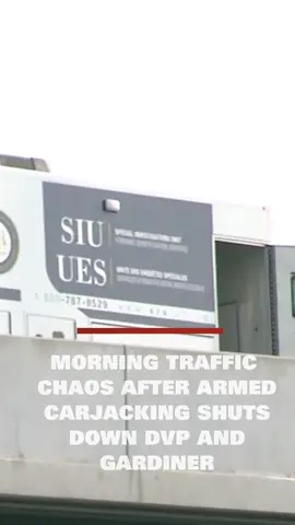 A post by @cp24breakingnews on TikTok caption: Morning Traffic Chaos After armed carjacking shuts down DVP and Gardiner The Gardiner Expressway is partially closed in the city’s downtown core this morning after police say a carjacking suspect was injured while fleeing from officers late Monday night. According to police, officers investigating an armed carjacking at the Shops at Don Mills at around 11 p.m. located the stolen vehicle near the Don Valley Parkway and Gardiner Expressway. One of the carjacking suspects was injured after fleeing from the vehicle on foot, police said. #cp24 #news #toronto #tps