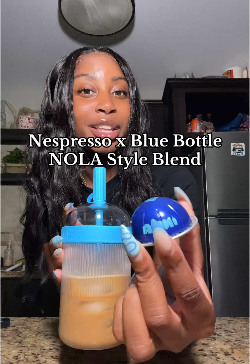 A post by @kmaeleee on TikTok caption: Nespresso x Blue Bottle NOLA Style Blend pod review 💙🩵!!! Idk how I feel about this one yet guys… 🫣 #nespressopods #nespressocoffee #nespressocapsules 