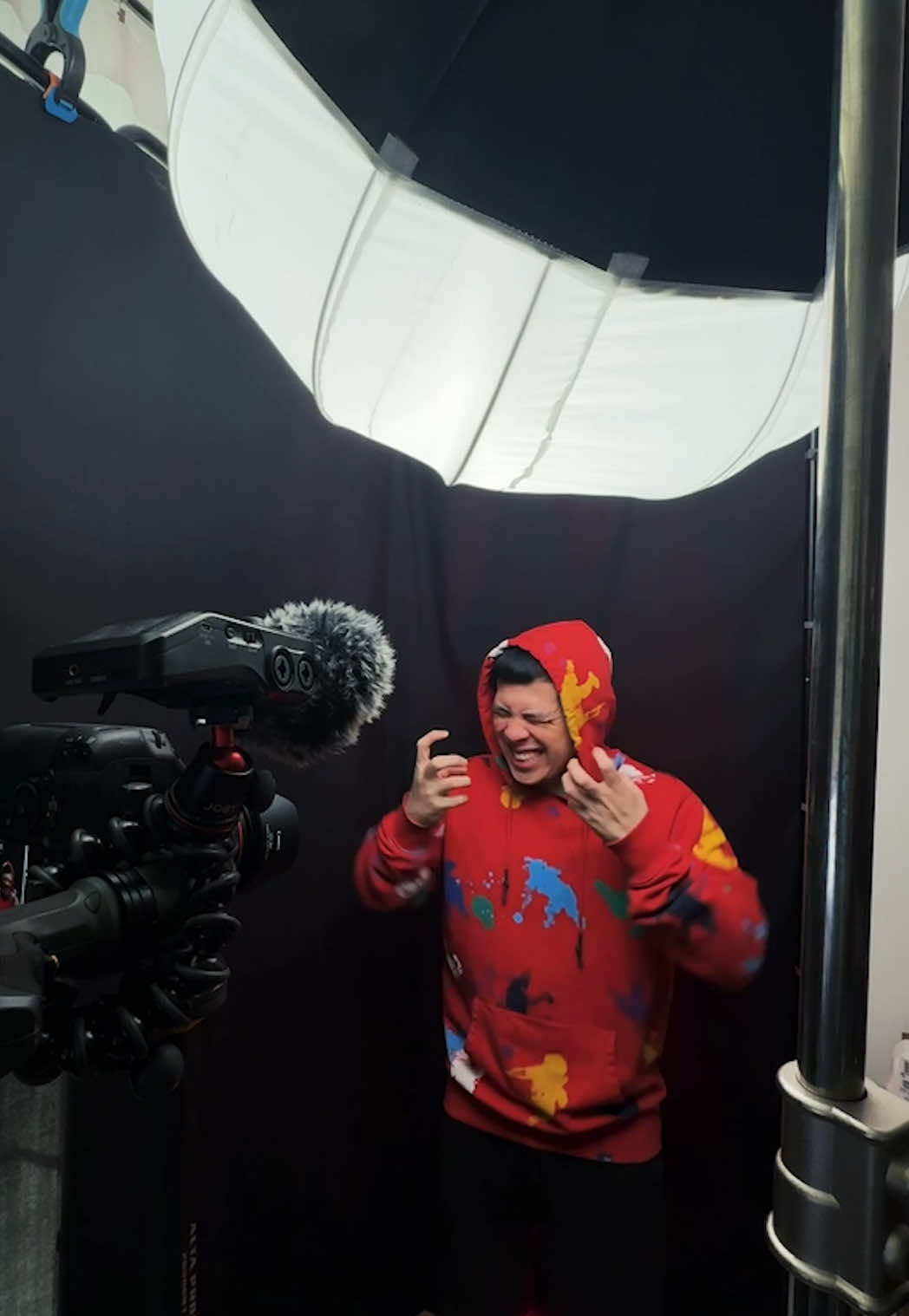 A post by @spencerx on TikTok caption: BTS making a joker beatbox video 🗣️🤡 more why so serious videos exclusively on reels #instagrampartner 