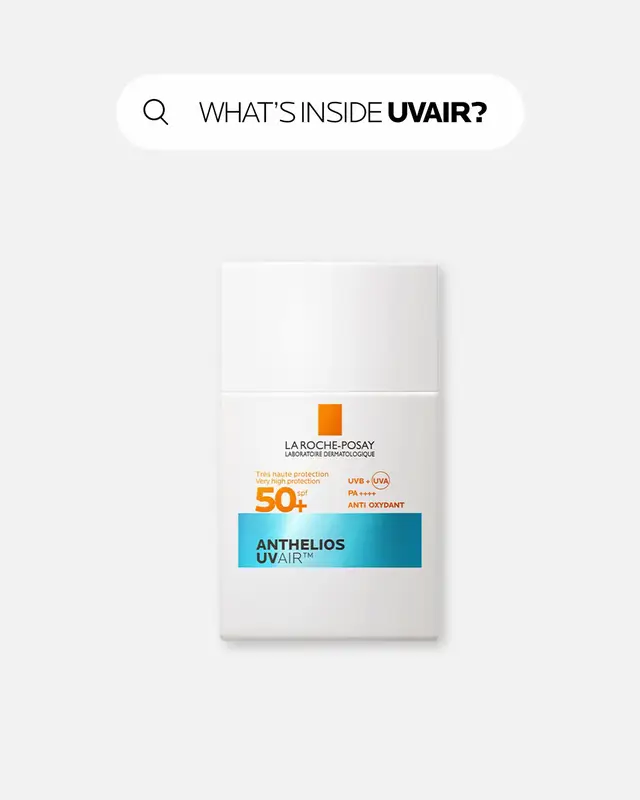 A post by @larocheposay on TikTok caption: What makes UVAIR as light as air? The ingredients! 💡 Already on your wishlist? 👀 Swipe to discover what makes this sunscreen so special 🧡 #fyp #larocheposay #skincare #UVAIR #sunscreen #skintok 