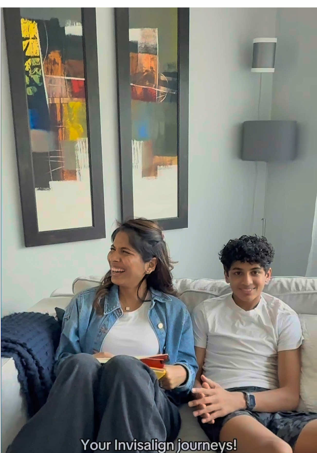 A post by @sheenamelwani on TikTok caption: Mother vs. Son - on today’s edition of the Game Show ft. @Invisalign! You're never too young or too old to get started, so click the link in my bio to start your #Invisalign journey today. #InvisalignPartner #SmileSquad