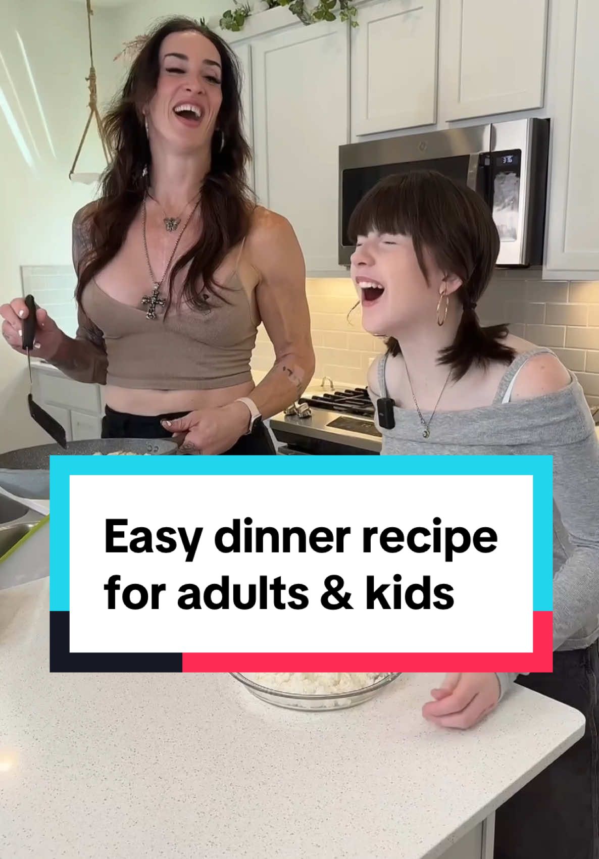 A post by @gabbituft on TikTok caption: Anyone else have this much fun? - Making dinner with Mia is one of our favorite things to do. We laugh, have fun, and sit down to eat together. - Swapping out carbs for keto friendly ingredients for myself is super easy as well. - Details in my profile for my 1-on-1 fitness & nutrition coaching 🔥 - OR go to coachgabbi.com - Gabbi 💕 - (Not a paid partnership with anyone…EVER) - #family #healthyfood #dinner 