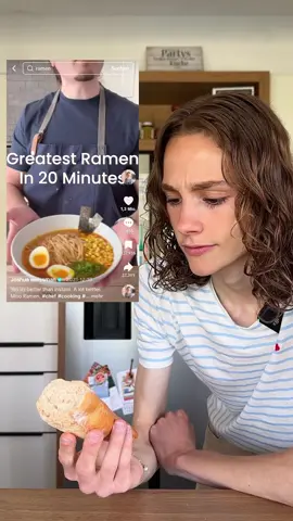 A post by @fitgreenmind on TikTok caption: GREATEST 20min ramen of YOUR LIFE?! 🍜  At least that’s what @joshuaweissman said… 👁️👄👁️ I gotta say, they were DELICIOUS (just not made in 20min though) AND peanut butter corn low key slaps.🤭 RECIPE (3 servings, 40min prep time): -2 shallots, diced -7 cloves garlic, minced -a piece of ginger, minced Set aside. -200g firm tofu -1 Tbsp dark soy sauce Crumble in and fry until nicely brown. Remove from the pot. Add more oil to the pot and sauté the veggies. -1 Liter veg stock -2 big Tbsp light miso paste -1/2 Tbsp sugar  -1/2 Tbsp white wine vinegar  Let it simmer while cooking 2 servings of noodles. Peanut butter corn: -1 Tbsp peanut butter -1 cob of corn (only kernels) -1 Tbsp lime juice -a good pinch of salt  Stir till hot. Assemble the noods, broth, corn, green onions and enjoy!😋 - DIE BESTEN 20min RAMEN DEINES LEBENS?! 🍜 Zumindest hat das @joshuaweissman behauptet… 👁️👄👁️ Und ich muss sagen: die waren WIRKLICH lecker (auch wenn’s bei mir keine 20min waren) UND Erdnussbutter-Mais? Der ist ja mal schmackofatz!🤭 REZEPT (für 3 Portionen, ca. 40min): * 2 Schalotten, fein gewürfelt * 7 Knoblauchzehen, gehackt * Ein Stück Ingwer, gehackt → Beiseitestellen. * 200g fester Tofu * 1 EL dunkle Sojasauce → Zerbröseln, anbraten bis schön knusprig. Aus dem Topf nehmen. Etwas mehr Öl in den Topf und das vorbereitete Gemüse anbraten. Dann dazu: * 1 Liter Gemüsebrühe * 2 große EL helles Miso * ½ EL Zucker * ½ EL Weißweinessig → Köcheln lassen, während du 2 Portionen Nudeln kochst. Erdnussbutter-Mais: * 1 EL Erdnussbutter * 1 Maiskolben (nur die Körner) * 1 EL Limettensaft * Eine gute Prise Salz → Alles verrühren und heiß werden lassen. Dann nur noch: Nudeln, Brühe, Mais, Frühlingszwiebeln & genießen! 😋 #ramen #easycooking #veganrecipes #vegandinner #easyveganmeals #easyrecipes 