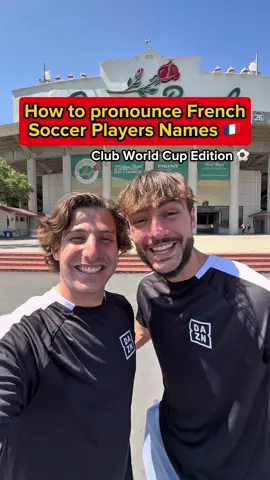 A post by @atfrenchies on TikTok caption: Can YOU pronounce these right? 👀🇫🇷 Stream your favorite players for free on DAZN! @DAZNFootball #FIFACWC #Soccer #Football #French