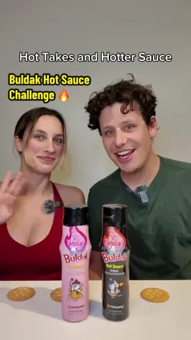A post by @michael.dicostanzo on TikTok caption: Mackenzie and I take on Buldak’s ‘Hot Takes and Hotter Sauce’ challenge 🔥 What’s YOUR hottest take??? 👀 @Buldak #buldak #buldakhotsauce #rockethot #ridethebuldakblast #TheBuldakBlast 