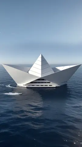A post by @ on TikTok caption: The #paperyacht  #villa #yacht #superyacht #daydream #paperboat #yachting #house #sustainable #floatinghome #floatinghouse #future #lazzarini #design #lazzarinidesign #boat #designer #ocean #adventure 
