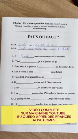 A post by @euqueroaprenderfrances on TikTok caption: Réponse à @Mili Faut ou faux, connaissez-vous la différence entre les deux ? Je vous invite à regarder la vidéo complète qui est déjà disponible sur ma chaîne YouTube. Lien dans mon profil ou tapez sur YouTube : Eu quero apprendre français Rose Gomes. #faux #faut #euqueroaprenderfrancês #rosegomes #apprendrelefrançais #français #learnfrench #learnontiktok #francais 