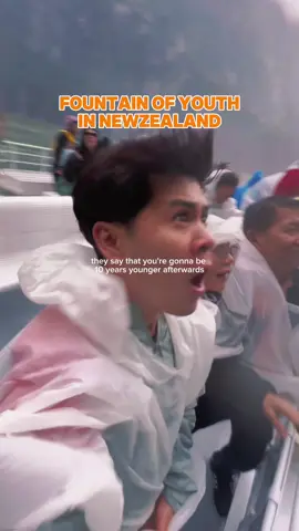 A post by @win_wolf on TikTok caption: 📍Milford Sound | They say if you get splashed by the Milford Sound waterfall, you get 10 years younger… my parents were basically sprinting to the front 💦🧓🏃‍♀️✨
