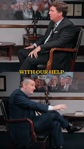 A post by @tuckercarlson on TikTok caption: Ted Cruz on Iran. Full interview tomorrow. Watch the full interview now on TuckerCarlson.com
