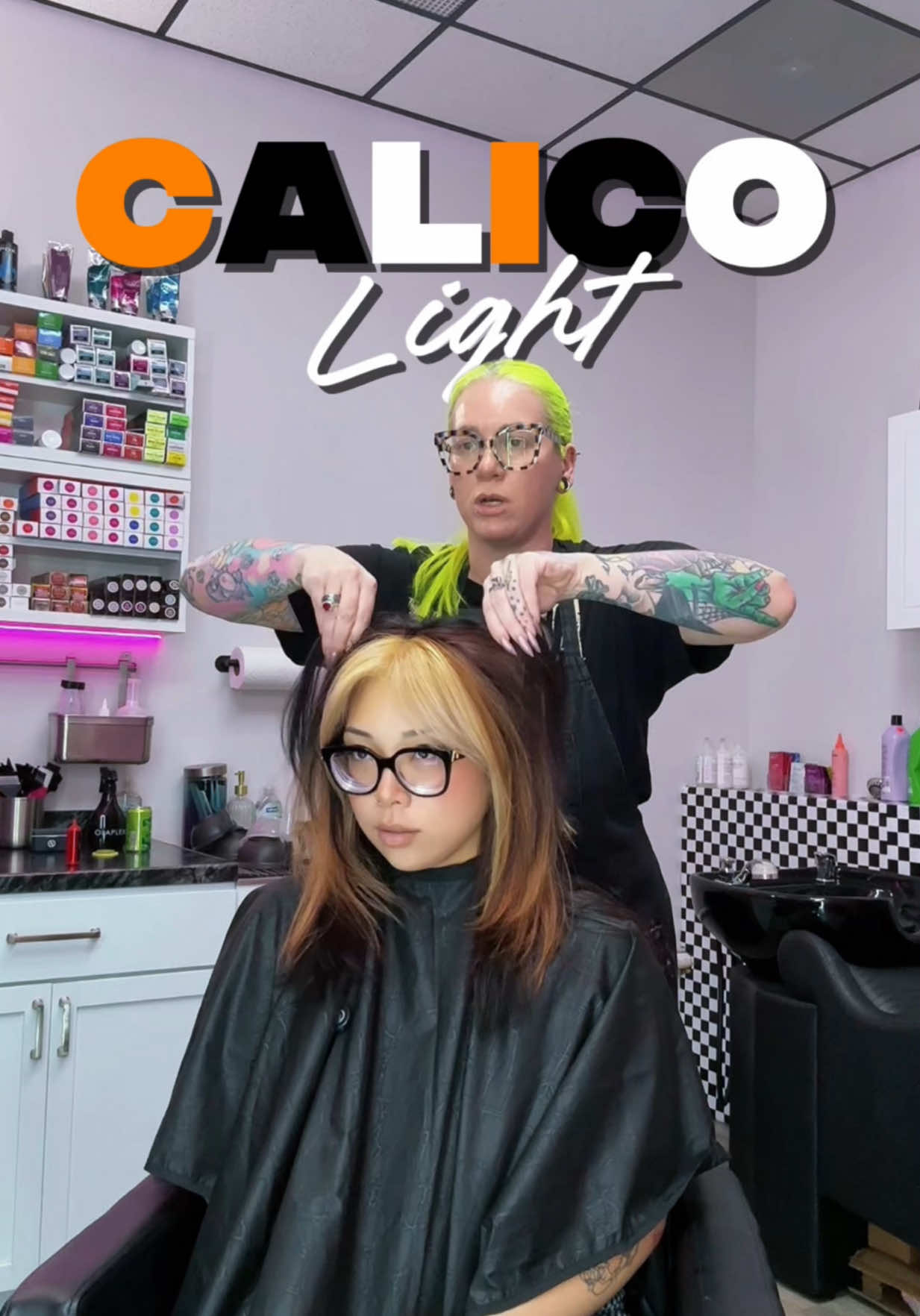 A post by @cryistalchaos on TikTok caption: A little gossip sesh with a side of hair.  Bleach @Kenra Professional  Color & toners @randco  Styling @Olaplex & @amika  #indianapolishairstylist #indyhair #calicohair #hairtoks #indyhairstylist #haireducation #hairconsultation #hairstylistsoftiktok 