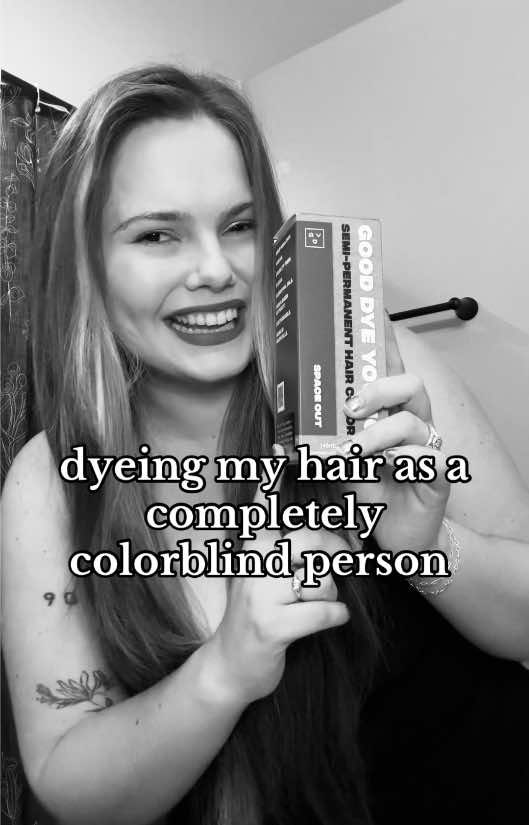 A post by @natashac44 on TikTok caption: Color reveal at the end if you wanna tell me how it looks? Catch my hair on IG at natashacaudill too :) #Achromatopsia #Colorblind #Blind #Blindness #HairDye #HairColor #Purple #GoodDyeYoung #Accessibility #HairTok #Hair #Fashion #Beauty #Makeup #Chicago #ForYou #FYP #ForYouPage @Good Dye Young 