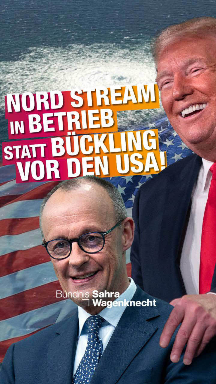 A post by @sahra.wagenknecht on TikTok caption: Nord Stream in Betrieb statt Bückling vor den USA! #bsw #wagenknecht #nordstream #merz #usa