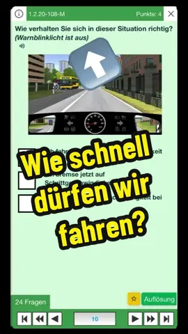 A post by @verkehrsguru_official on TikTok caption: Wie schnell dürfen wir bei Warnblinklicht an einem Bus vorbeifahren? Und wie sieht das aus, wenn er nur blinkt? #theorieprüfung #lernen #tipps 