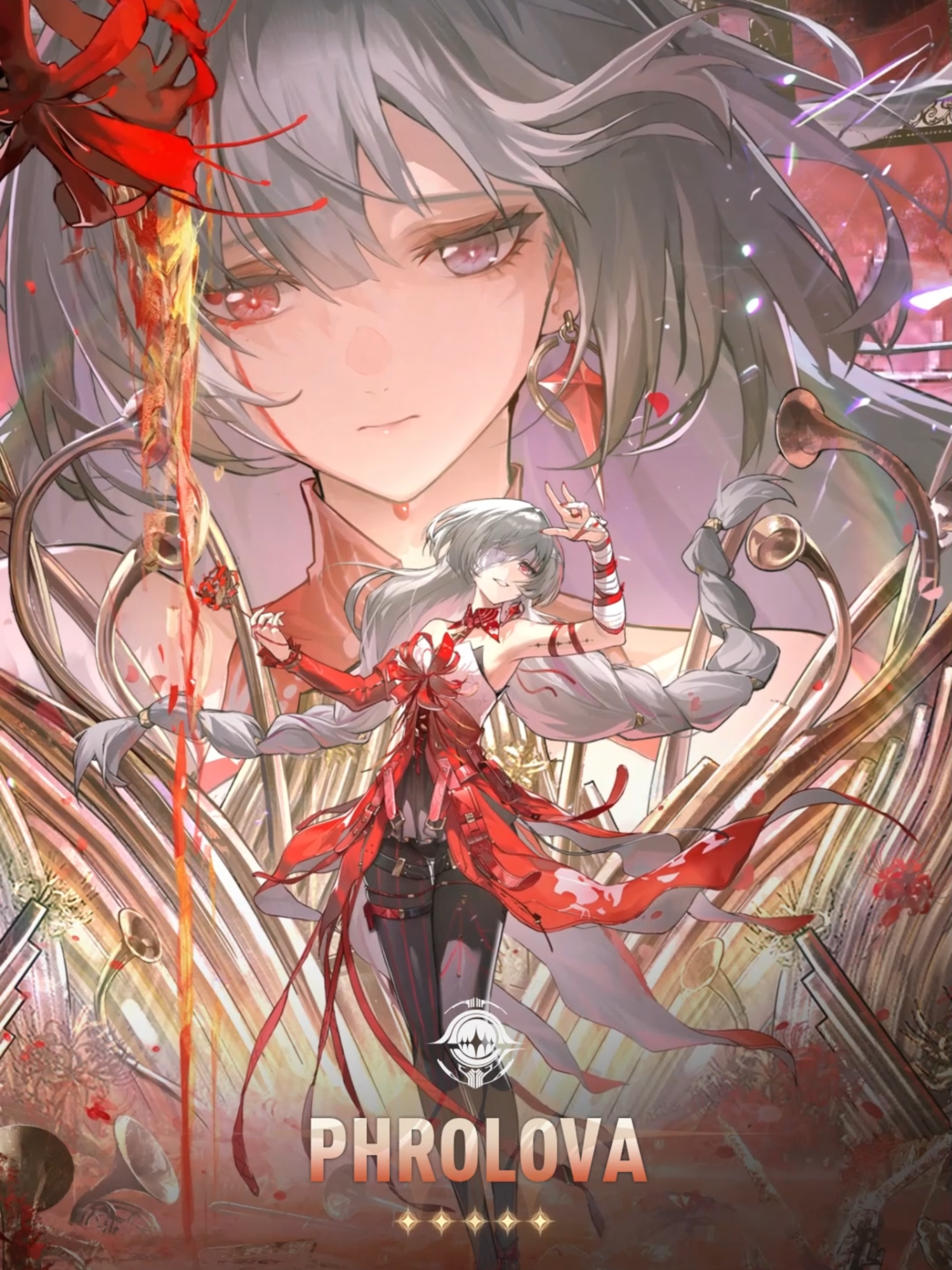 A post by @wutheringwaves_official on TikTok caption: Post-Lament Anthropocene: Stars Intertwined "Let us finish this performance we've all been waiting for. Together."—Phrolova Archive>> The silent and somber Overseer of the Fractsidus, Phrolova carries an endless sadness that envelops everyone around her. She weaves music that bridges the gap between life and death, crafting an ideal world within her heart. #WutheringWaves #Phrolova