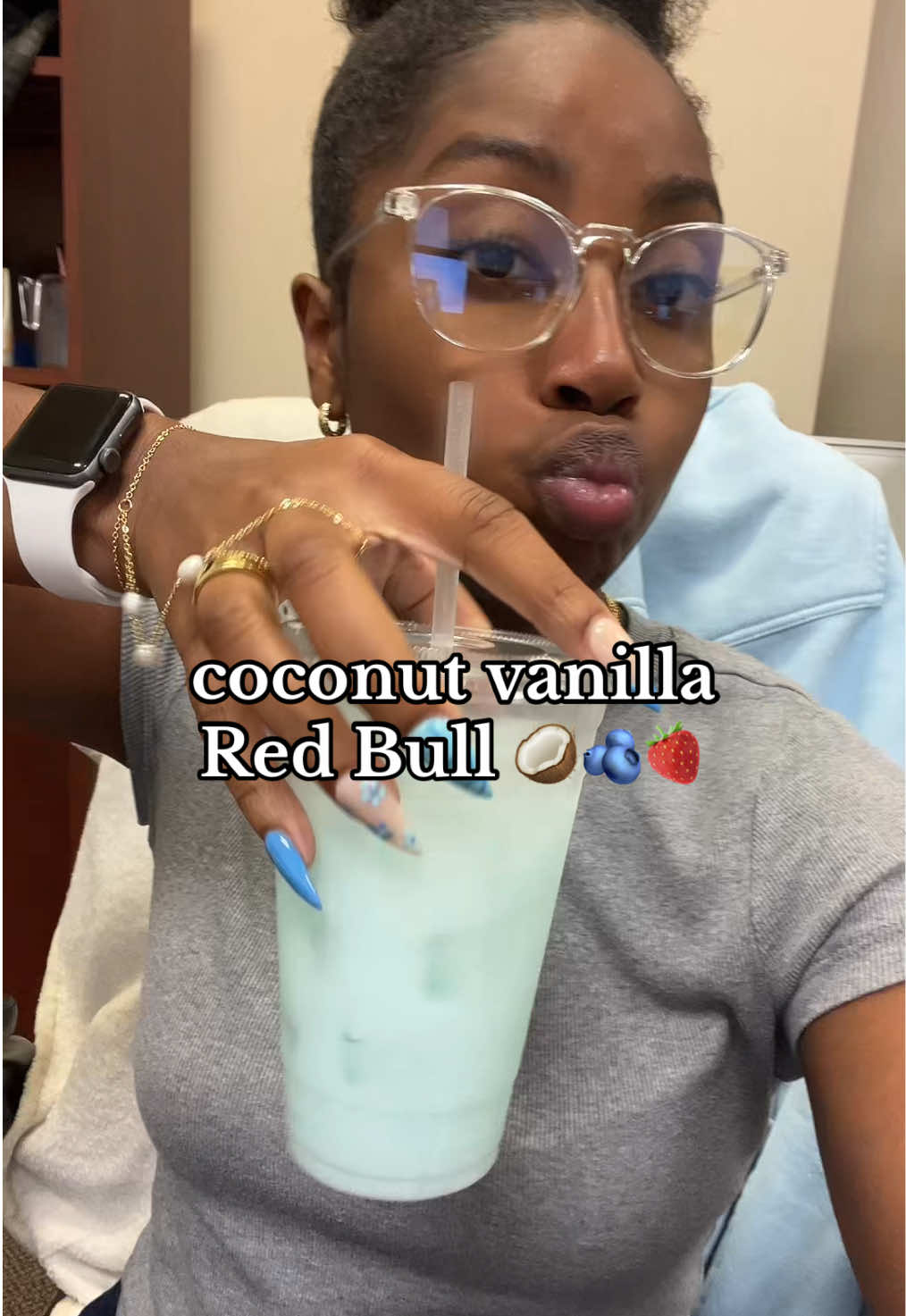 A post by @kmaeleee on TikTok caption: 🥥🍓🫐 coconut berry redbull w/ French vanilla creamer (5/10) the vanilla berry redbull w/ coconut creamer is better 
