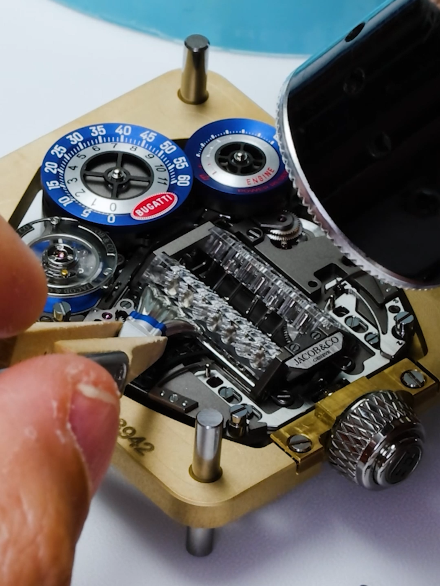 A post by @jacobandco on TikTok caption: From blueprint to beast — this is how the Bugatti Tourbillon comes to life. #Craftsmanship #BugattiTourbillon #JacobAndCo #bugatti #inspiredbytheimpossible