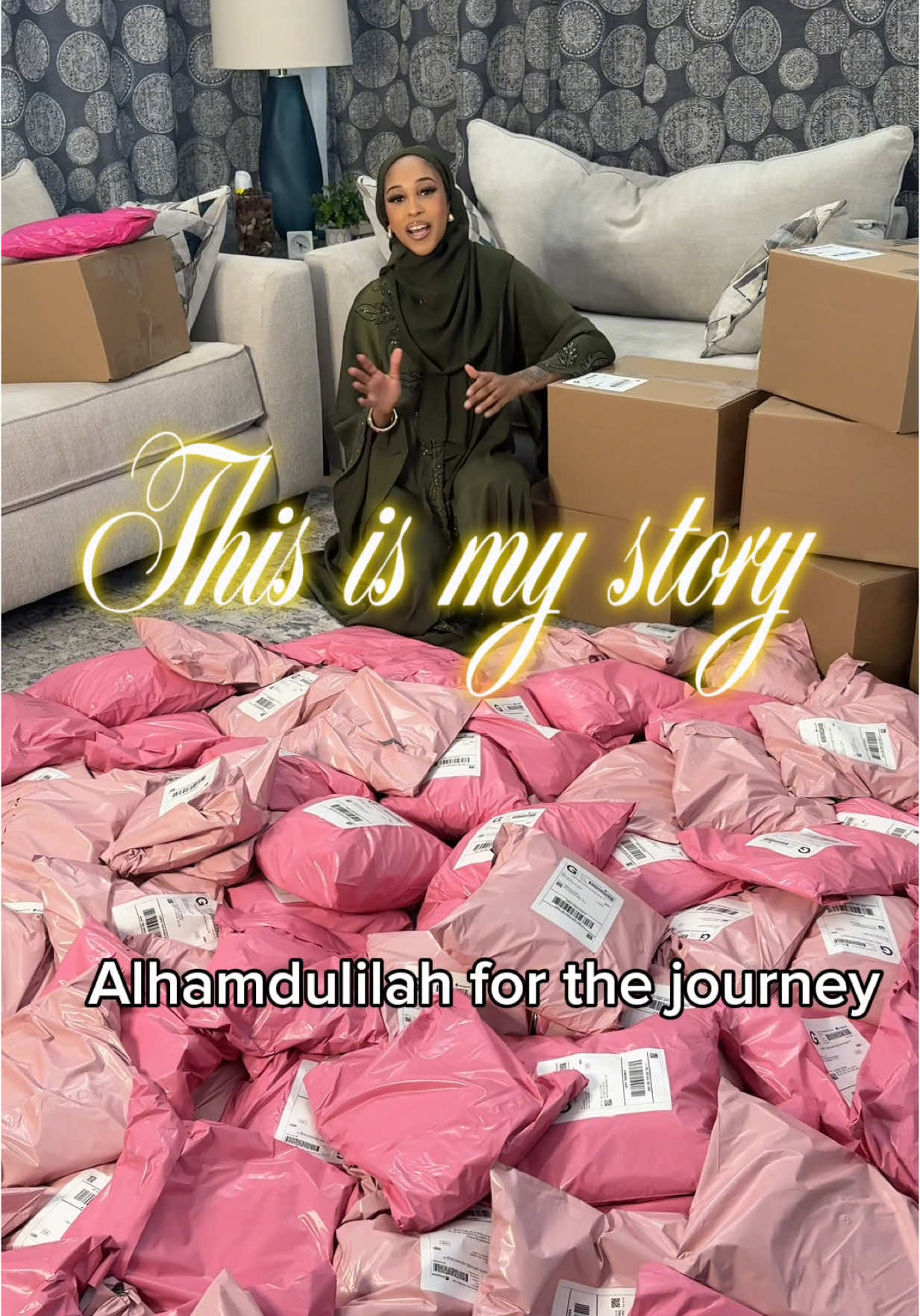 A post by @yrmandaa on TikTok caption: When you leave something for the sake of Allah, he replaces it with something better ❤️. This is my story. Now we’re growing @sooroyalty ! PSA- That is not my hair. That is a wig. My hair is not showing in this video. 