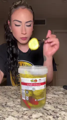 A post by @skylarrr_marie on TikTok caption: No cuz these pickles are the best thing ever #aldi #foodtok #foodie #eatwithme #skylarmarie #crazycombos #pickles 