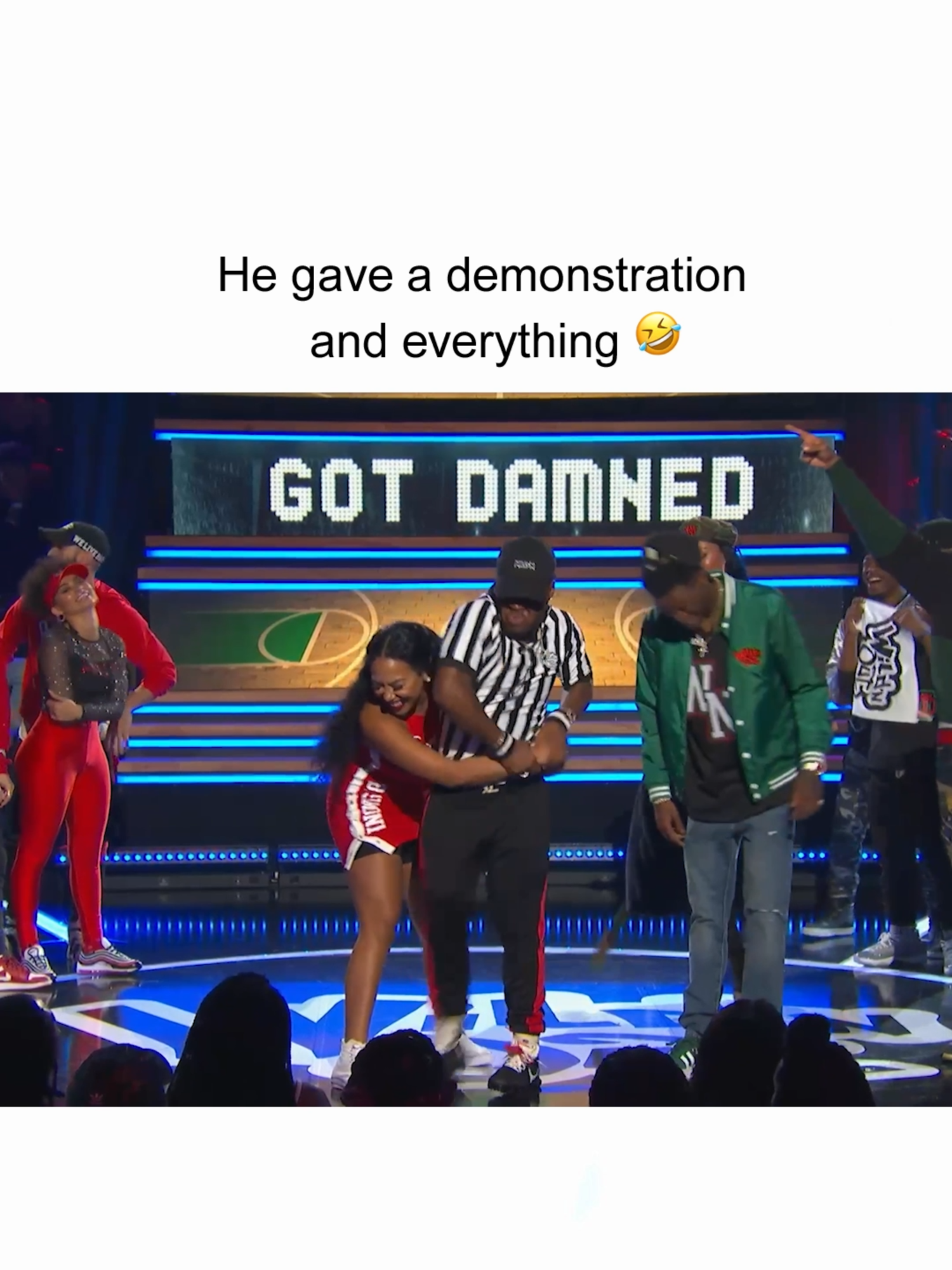 A post by @wildnout on TikTok caption: There was no coming back from that 🤣 #WildNOut #talkingspit #dcyoungfly #bsimone #jokes #funny #roast #roasted #wig #lol