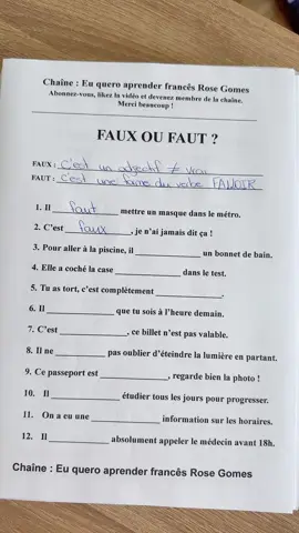 A post by @euqueroaprenderfrances on TikTok caption: Faux ou faut : Lequel choisir ? #tiktoklive #livehighlights #faux #faut #euqueroaprenderfrancês #rosegomes #apprendrelefrançais #français #learnfrench #learnontiktok #francais 