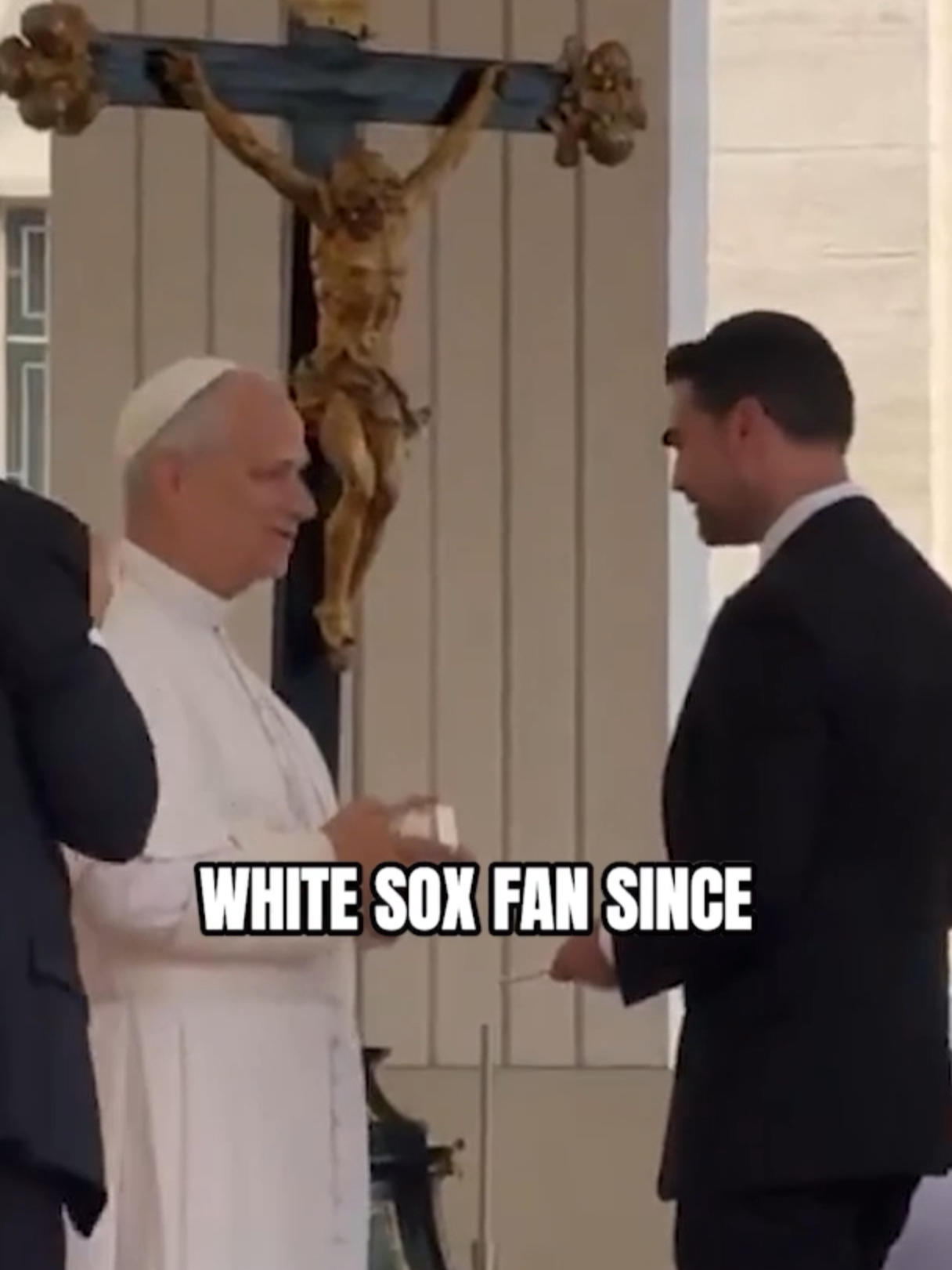 A post by @real.benshapiro on TikTok caption: As I told Pope Leo, the 2005 White Sox World Series victory is a miracle we can all agree on. #benshapiro #popeleoxiv #whitesox #WorldSeries