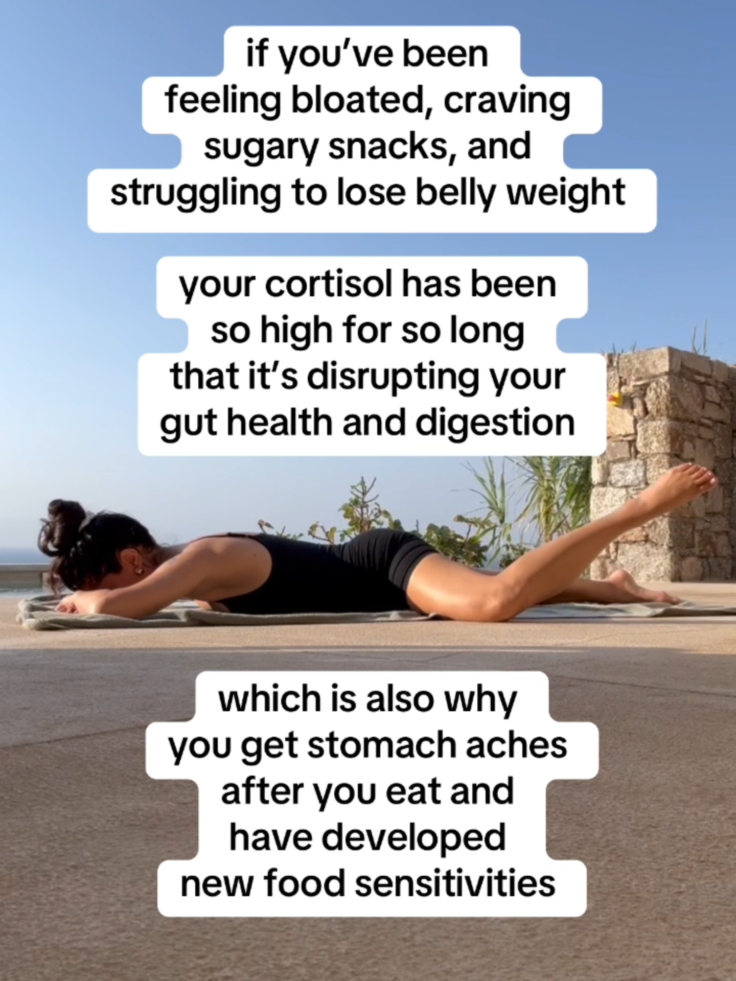 A post by @theworkoutwitch on TikTok caption: the surprising connection between gut issues and high cortisol...🥹 lower your cortisol in 90 days 🔗 on profile ✨ #traumarelease #stressrelease #cortisol #cortisollevels #hormoneimbalance #stressrelief