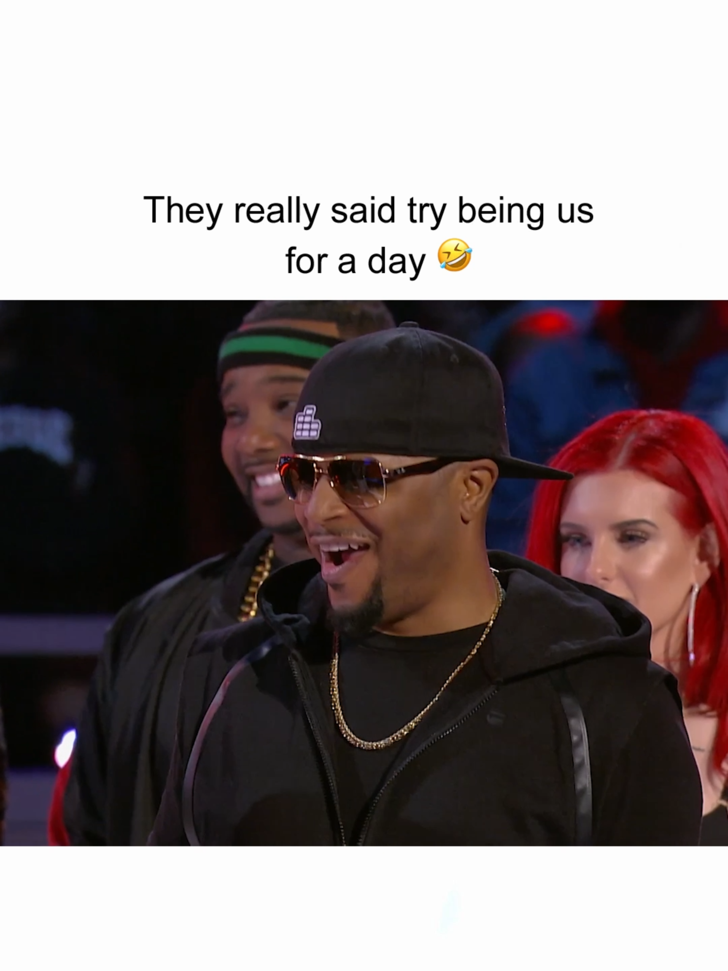 A post by @wildnout on TikTok caption: They really put him on the spot 🤣 #WildNOut #gotdamned #nickcannon #djdwreck #eman #emanuelhudson #jokes #funny #roast #roasted #lol