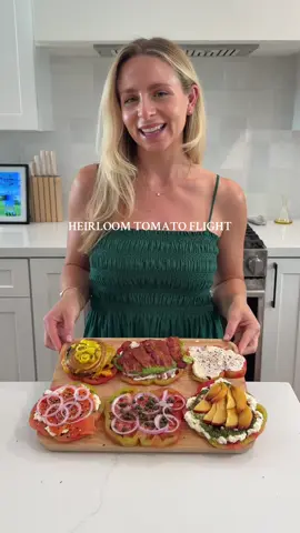 A post by @alessandrabrontsema on TikTok caption: Heirloom tomato flight 🍅 part 2! I tried so many of your reccs for this one and I’m obsessed!!  #heirloomtomato #tomato #tomatoflight #heirloom #heirloomtomatoes #heirloomtomatoflight #foodflight #tastetest #hosting #appetizer 