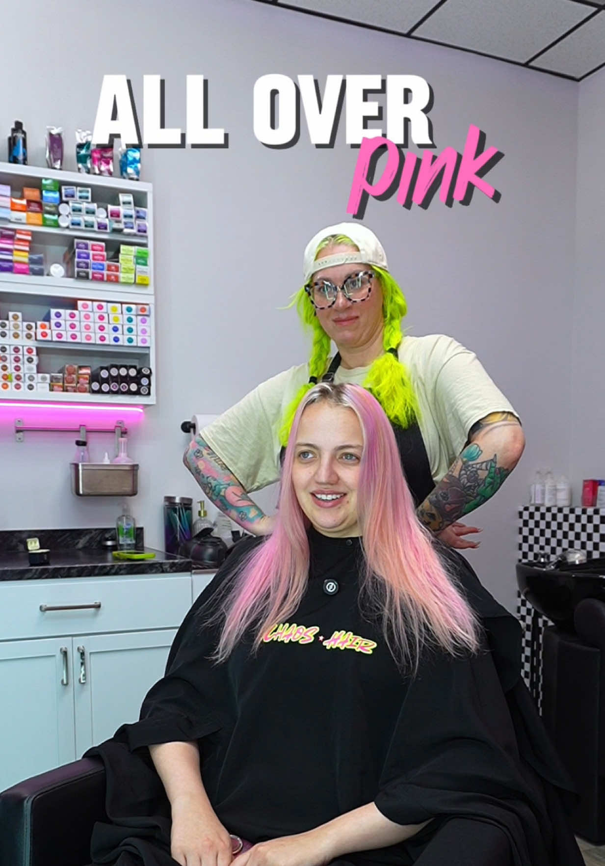 A post by @cryistalchaos on TikTok caption: We love a simple all over fashion color!  & @Alani Nutrition for keeping us going with cotton candy!  Her iconic pink was made using @randco with heart to heart and cupcake.  Of course we added @Olaplex to the mix. 🫶🏻 Styled with our favorites from @amika  Blow dryer is from @babylissprousa brushes are @ERGO Styling Tools (pink ones launch in July)  #indyhair #pinkhair #hairstylistsoftiktok #hairtoks #olaplex #hairconsultation #haircolor 